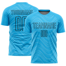 Load image into Gallery viewer, Custom Sky Blue Black Wavy Lines Sublimation Soccer Uniform Jersey
