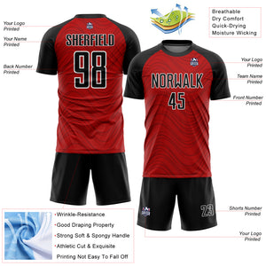 Custom Red Black-White Wavy Lines Sublimation Soccer Uniform Jersey