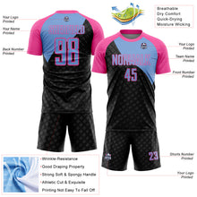 Load image into Gallery viewer, Custom Black Light Blue-Pink Curve Lines Sublimation Soccer Uniform Jersey
