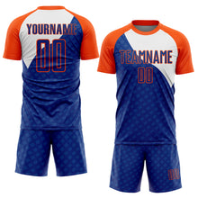 Laden Sie das Bild in den Galerie-Viewer, Custom Royal Orange-White Curve Lines Sublimation Soccer Uniform Jersey
