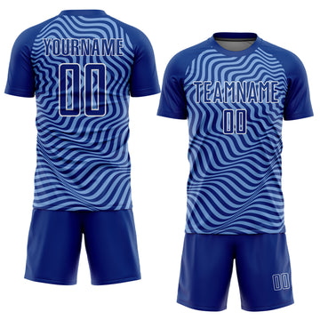 Custom Royal Light Blue-White Wavy Lines Sublimation Soccer Uniform Jersey