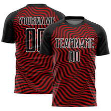 Load image into Gallery viewer, Custom Black Red-White Wavy Lines Sublimation Soccer Uniform Jersey
