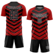 Laden Sie das Bild in den Galerie-Viewer, Custom Black Red-White Arrow Shapes Sublimation Soccer Uniform Jersey
