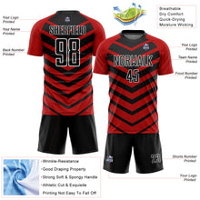 Laden Sie das Bild in den Galerie-Viewer, Custom Black Red-White Arrow Shapes Sublimation Soccer Uniform Jersey
