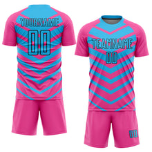 Load image into Gallery viewer, Custom Pink Sky Blue-Black Arrow Shapes Sublimation Soccer Uniform Jersey
