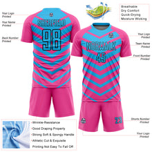 Load image into Gallery viewer, Custom Pink Sky Blue-Black Arrow Shapes Sublimation Soccer Uniform Jersey
