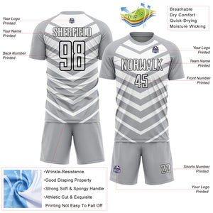 Custom Gray White-Black Arrow Shapes Sublimation Soccer Uniform Jersey