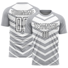 Load image into Gallery viewer, Custom Gray White-Black Arrow Shapes Sublimation Soccer Uniform Jersey
