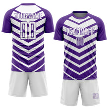 Laden Sie das Bild in den Galerie-Viewer, Custom Purple White Arrow Shapes Sublimation Soccer Uniform Jersey
