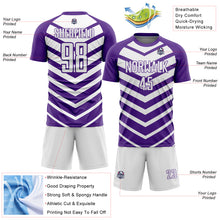 Laden Sie das Bild in den Galerie-Viewer, Custom Purple White Arrow Shapes Sublimation Soccer Uniform Jersey
