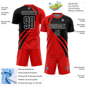 Custom Red Black-White Curve Lines Sublimation Soccer Uniform Jersey