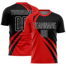 Laden Sie das Bild in den Galerie-Viewer, Custom Red Black-White Curve Lines Sublimation Soccer Uniform Jersey
