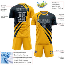 Load image into Gallery viewer, Custom Gold Navy-White Curve Lines Sublimation Soccer Uniform Jersey
