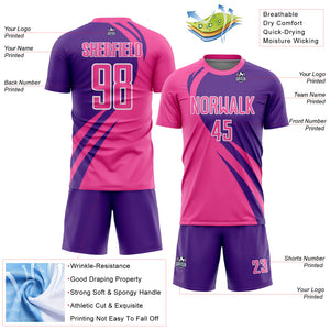 Custom Pink Purple-White Curve Lines Sublimation Soccer Uniform Jersey