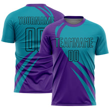 Laden Sie das Bild in den Galerie-Viewer, Custom Purple Teal-Black Curve Lines Sublimation Soccer Uniform Jersey
