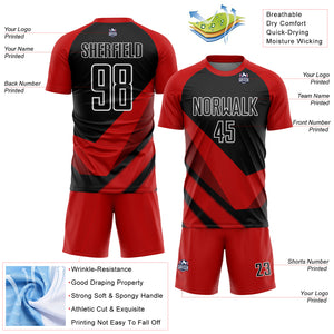Custom Red Black-White Arrow Shapes Sublimation Soccer Uniform Jersey