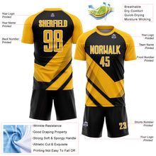 Laden Sie das Bild in den Galerie-Viewer, Custom Gold Black-White Arrow Shapes Sublimation Soccer Uniform Jersey
