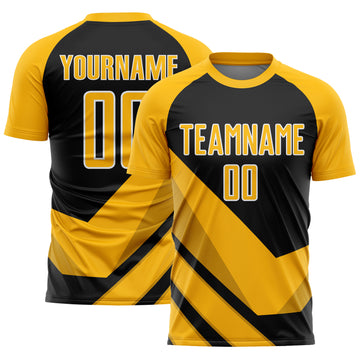 Custom Gold Black-White Arrow Shapes Sublimation Soccer Uniform Jersey