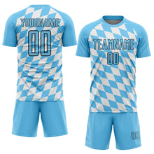 Laden Sie das Bild in den Galerie-Viewer, Custom White Sky Blue-Black Bavarian Flag Sublimation Soccer Uniform Jersey
