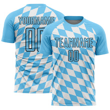 Laden Sie das Bild in den Galerie-Viewer, Custom White Sky Blue-Black Bavarian Flag Sublimation Soccer Uniform Jersey
