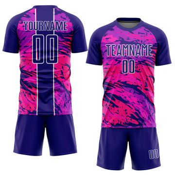 Custom Purple Hot Pink-White Abstract Fluid Sublimation Soccer Uniform Jersey