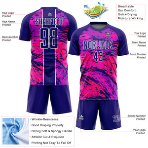 Custom Purple Hot Pink-White Abstract Fluid Sublimation Soccer Uniform Jersey