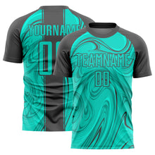 Load image into Gallery viewer, Custom Aqua Steel Gray Abstract Fluid Sublimation Soccer Uniform Jersey
