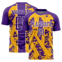 Laden Sie das Bild in den Galerie-Viewer, Custom Purple Gold-White Irregular Shapes Sublimation Soccer Uniform Jersey

