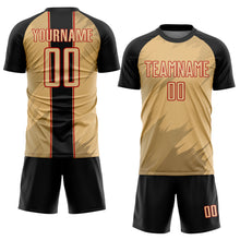 Load image into Gallery viewer, Custom Old Gold Black-Red Sharp Shapes Sublimation Soccer Uniform Jersey
