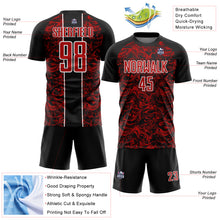 Laden Sie das Bild in den Galerie-Viewer, Custom Black Red-White Abstract Fluid Sublimation Soccer Uniform Jersey
