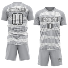 Laden Sie das Bild in den Galerie-Viewer, Custom Gray White-Black Pinstripe Sublimation Soccer Uniform Jersey
