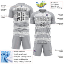 Laden Sie das Bild in den Galerie-Viewer, Custom Gray White-Black Pinstripe Sublimation Soccer Uniform Jersey
