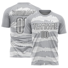 Laden Sie das Bild in den Galerie-Viewer, Custom Gray White-Black Pinstripe Sublimation Soccer Uniform Jersey
