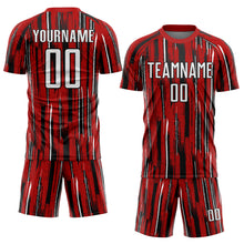 Laden Sie das Bild in den Galerie-Viewer, Custom Red White-Black Pinstripe Sublimation Soccer Uniform Jersey
