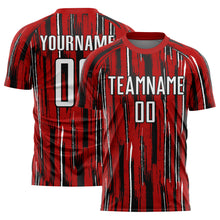 Laden Sie das Bild in den Galerie-Viewer, Custom Red White-Black Pinstripe Sublimation Soccer Uniform Jersey
