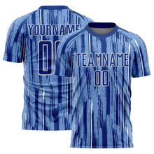 Load image into Gallery viewer, Custom Light Blue Royal-White Pinstripe Sublimation Soccer Uniform Jersey
