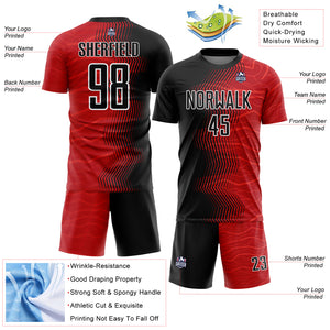 Custom Red Black-White Gradient Arrow Sublimation Soccer Uniform Jersey