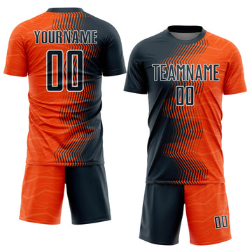 Custom Orange Navy-White Gradient Arrow Sublimation Soccer Uniform Jersey