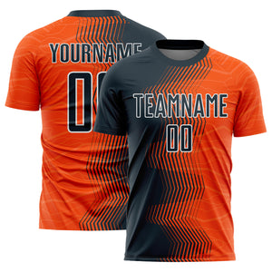 Custom Orange Navy-White Gradient Arrow Sublimation Soccer Uniform Jersey