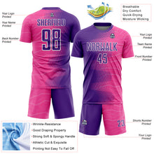 Load image into Gallery viewer, Custom Pink Purple-White Gradient Arrow Sublimation Soccer Uniform Jersey
