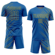 Laden Sie das Bild in den Galerie-Viewer, Custom Blue Gold Lines Sublimation Soccer Uniform Jersey
