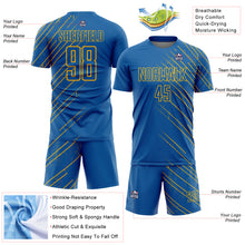 Load image into Gallery viewer, Custom Blue Gold Lines Sublimation Soccer Uniform Jersey
