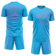 Laden Sie das Bild in den Galerie-Viewer, Custom Sky Blue Pink Lines Sublimation Soccer Uniform Jersey
