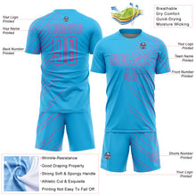 Load image into Gallery viewer, Custom Sky Blue Pink Lines Sublimation Soccer Uniform Jersey
