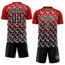 Laden Sie das Bild in den Galerie-Viewer, Custom Red Black-White Lightning Sublimation Soccer Uniform Jersey
