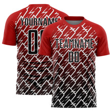 Laden Sie das Bild in den Galerie-Viewer, Custom Red Black-White Lightning Sublimation Soccer Uniform Jersey
