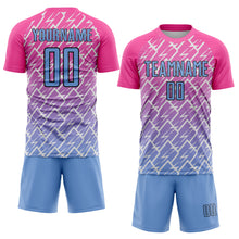 Load image into Gallery viewer, Custom Pink Light Blue-Black Lightning Sublimation Soccer Uniform Jersey
