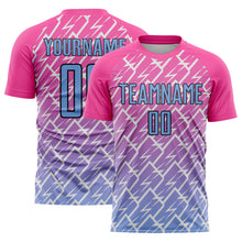 Load image into Gallery viewer, Custom Pink Light Blue-Black Lightning Sublimation Soccer Uniform Jersey
