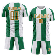 Load image into Gallery viewer, Custom White Old Gold-Kelly Green Sublimation Soccer Uniform Jersey
