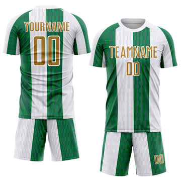 Custom White Old Gold-Kelly Green Sublimation Soccer Uniform Jersey